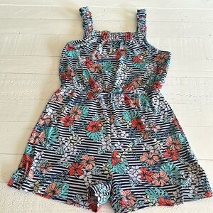 Picapino size 10 girls one piece romper floral print blue white striped